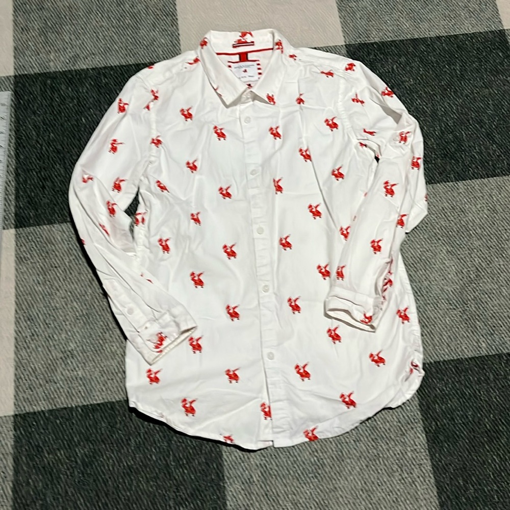 Dress Shirt with “Dabbing Santa” print. Size 13/14 (164cm) Denim & Flower